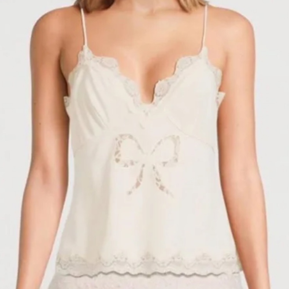 LoveShackFancy Cream Lace Bow Chemise